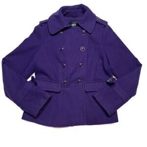APT. 9 Double Breasted Peacoat Purple Paneled Women's Medium Epaulettes Buckles